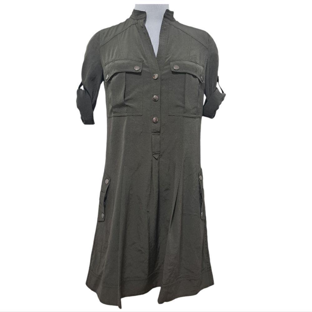Diane Von Furstenberg Relaxed Fit Shirt Dress Army Green Size 2